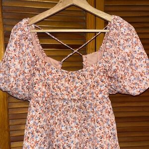 Altar'd State Floral Blouse - Pink and Blue